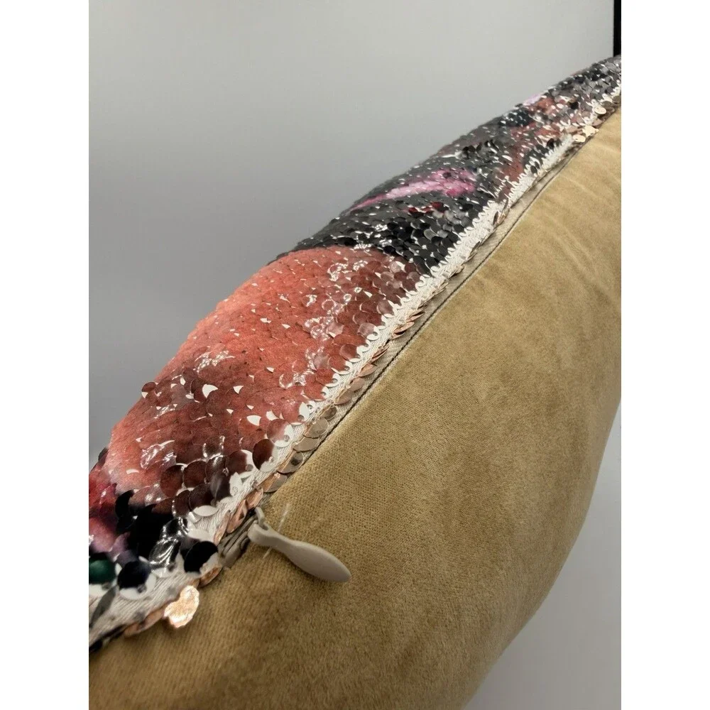 Harry Styles Flip Sequin Throw Pillow 14x14 Zippered Gold Accent Cushion
